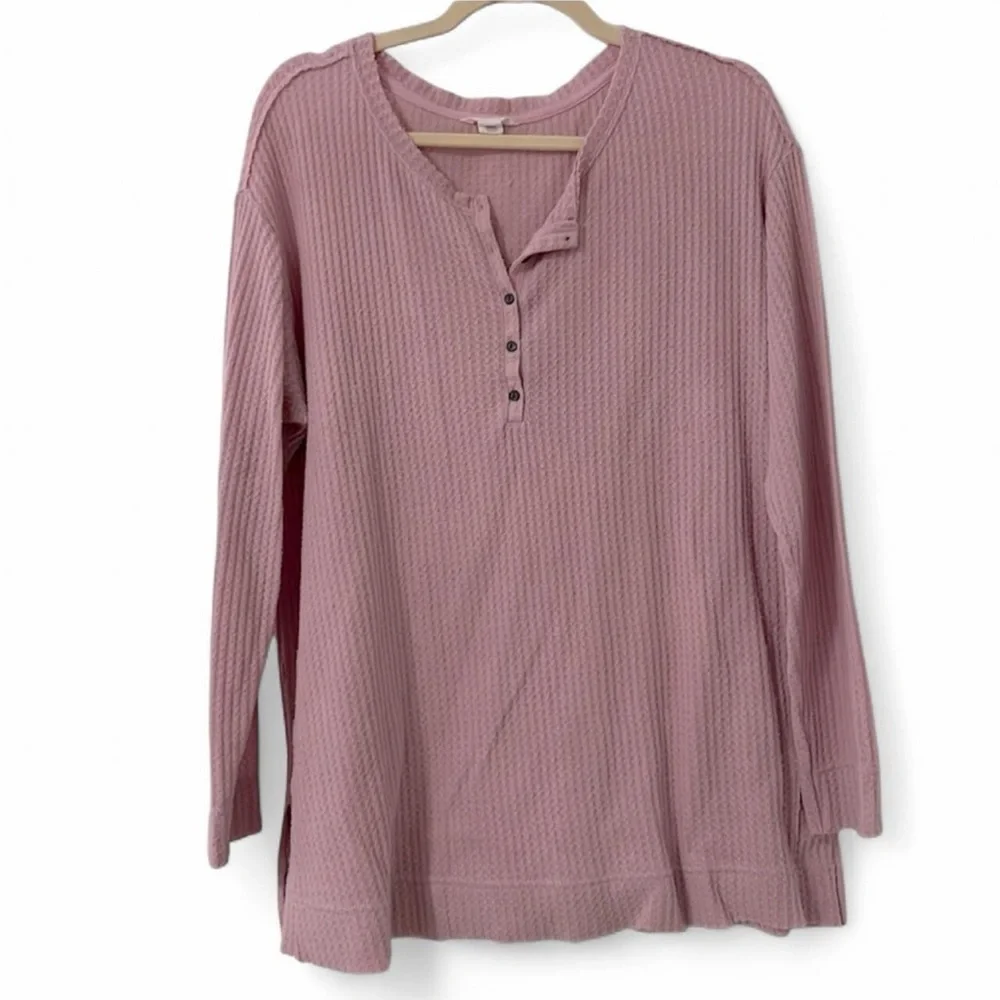 Caslon Waffle Knit Henley Top Pink 0X - Picture 2 of 11